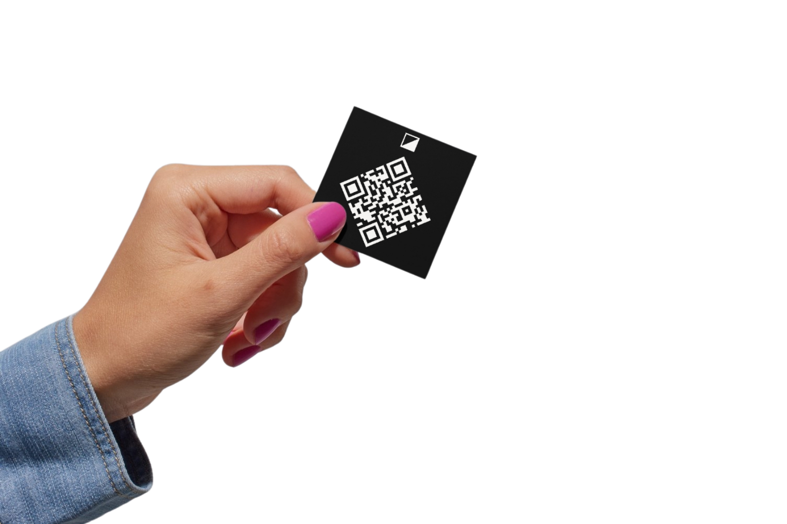 Hand holding a black QR code memorial plate for a head stone or grave marker on a white background