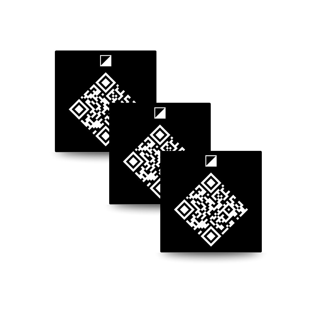 Three QR codes on a white background