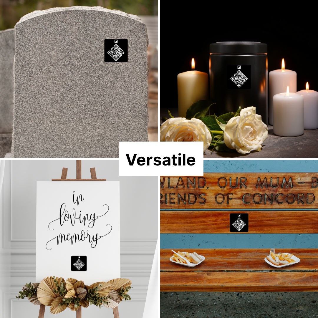 Collage of various items with a QR code on them