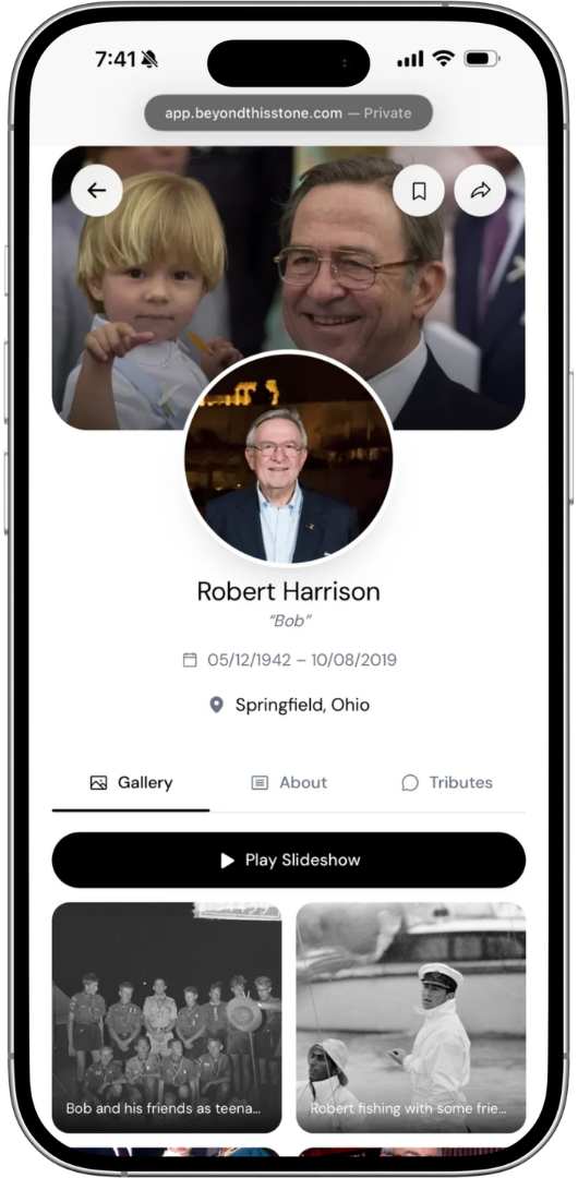 Memorial page on phone